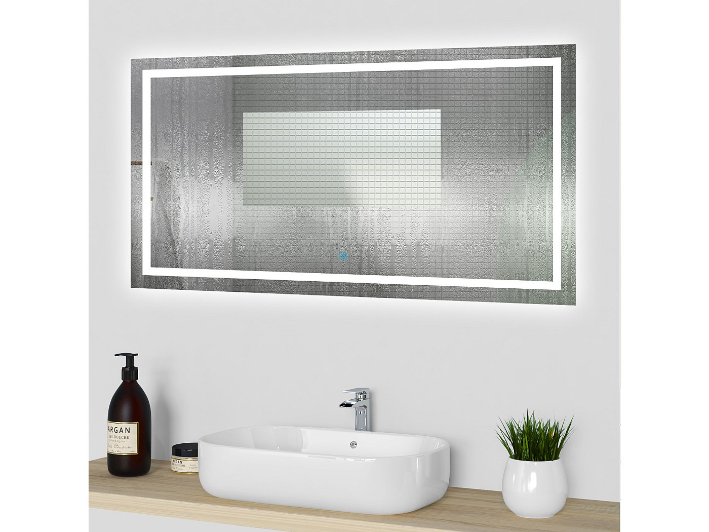 Miroir de salle de bain lumineux l.120 x H.80cm avec Anti-buée + 3