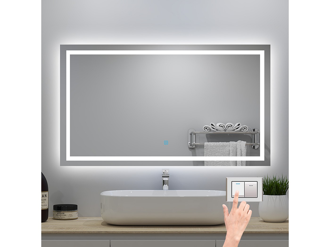 Miroir de salle de bain lumineux l.100 x H.60cm avec Anti-buée + 3