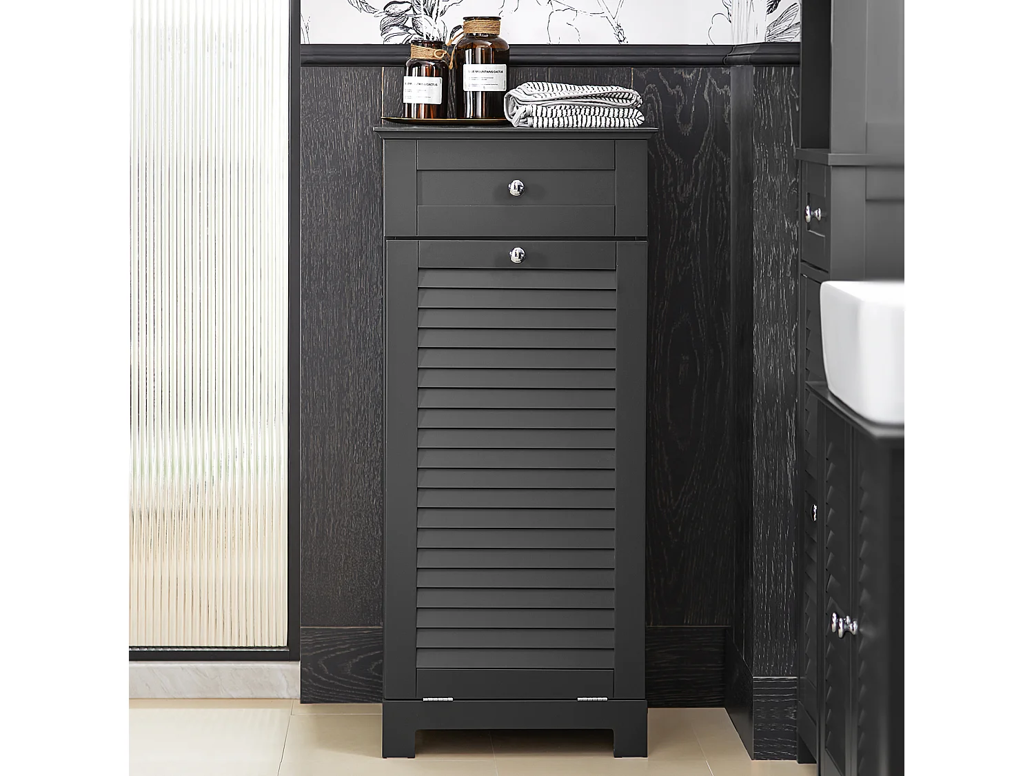 Armario para Ropa Sucia Mueble Multifuncional para Baño con 1 Cesto y 1 Cajón Gris 40 x 38 x 90 BZR73-DG SoBuy ES