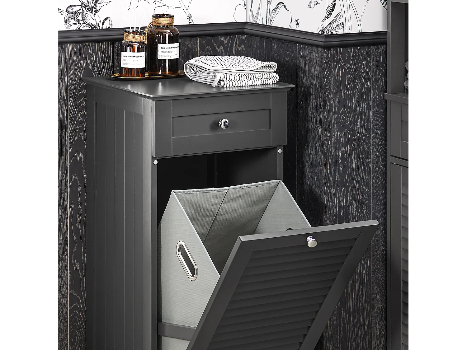 Armario para Ropa Sucia Mueble Multifuncional para Baño con 1 Cesto y 1 Cajón Gris 40 x 38 x 90 BZR73-DG SoBuy ES