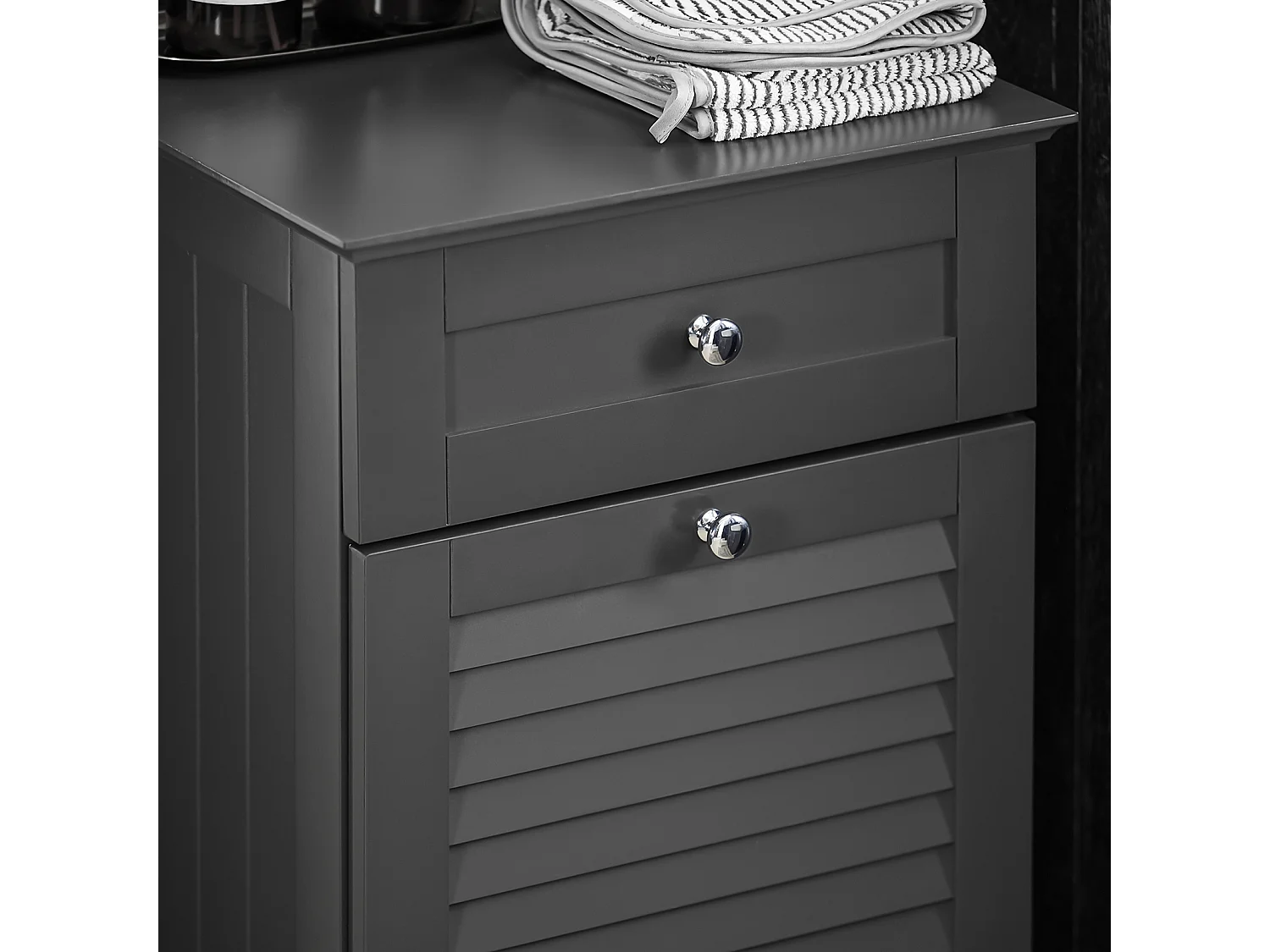 SoBuy Meuble Bas de Salle de Bain Armoire Toilette avec 1 Tiroir et 1 Panier à Linge, BZR73-DG