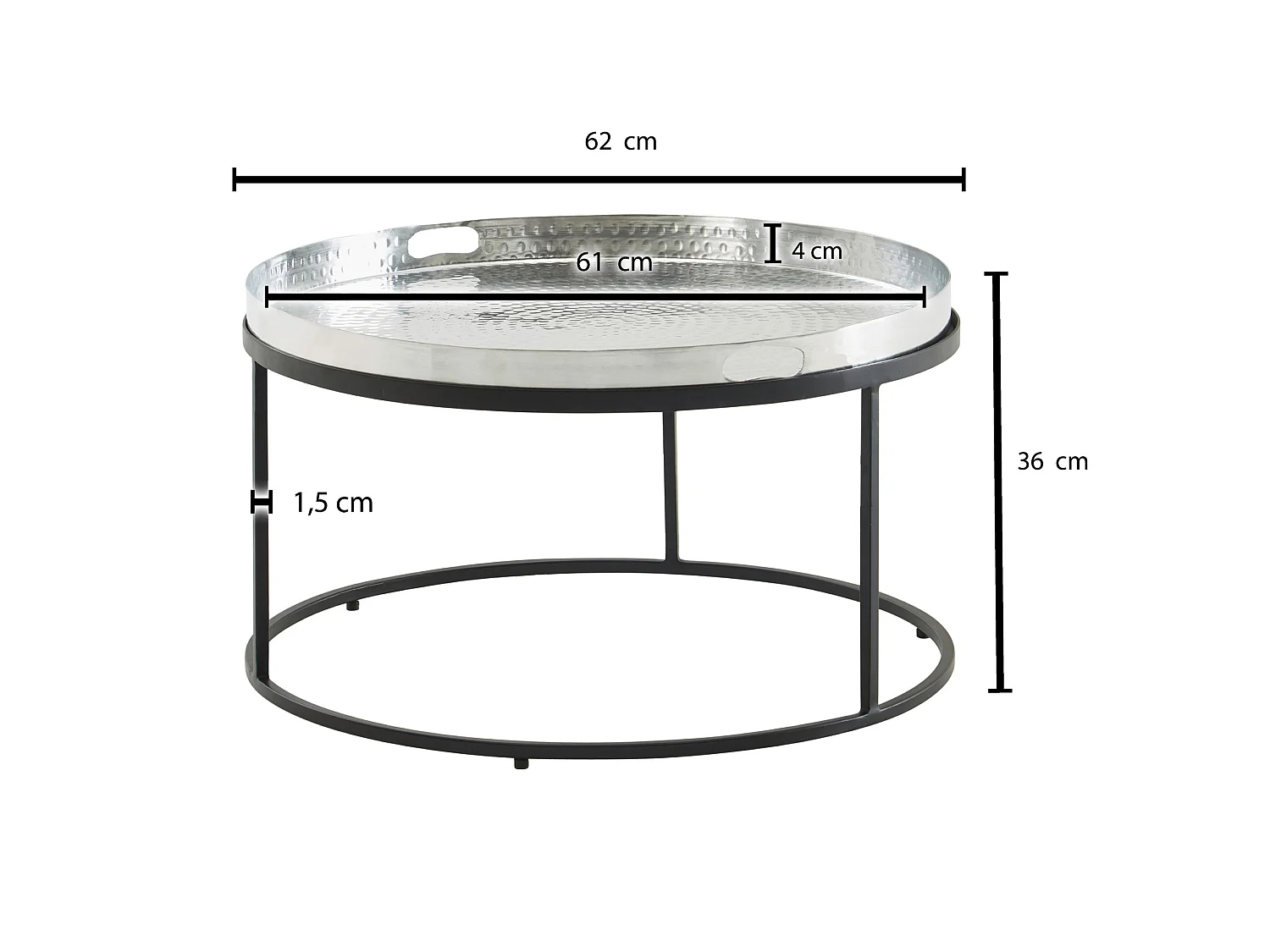 Couchtisch Sofatisch Metall Hammerschlag Ø 62 cm Wohnzimmertisch Tisch
