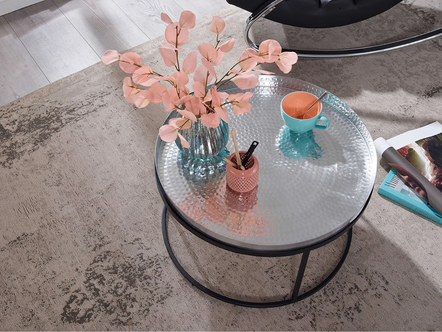 Couchtisch Sofatisch Metall Hammerschlag Ø 62 cm Wohnzimmertisch Tisch