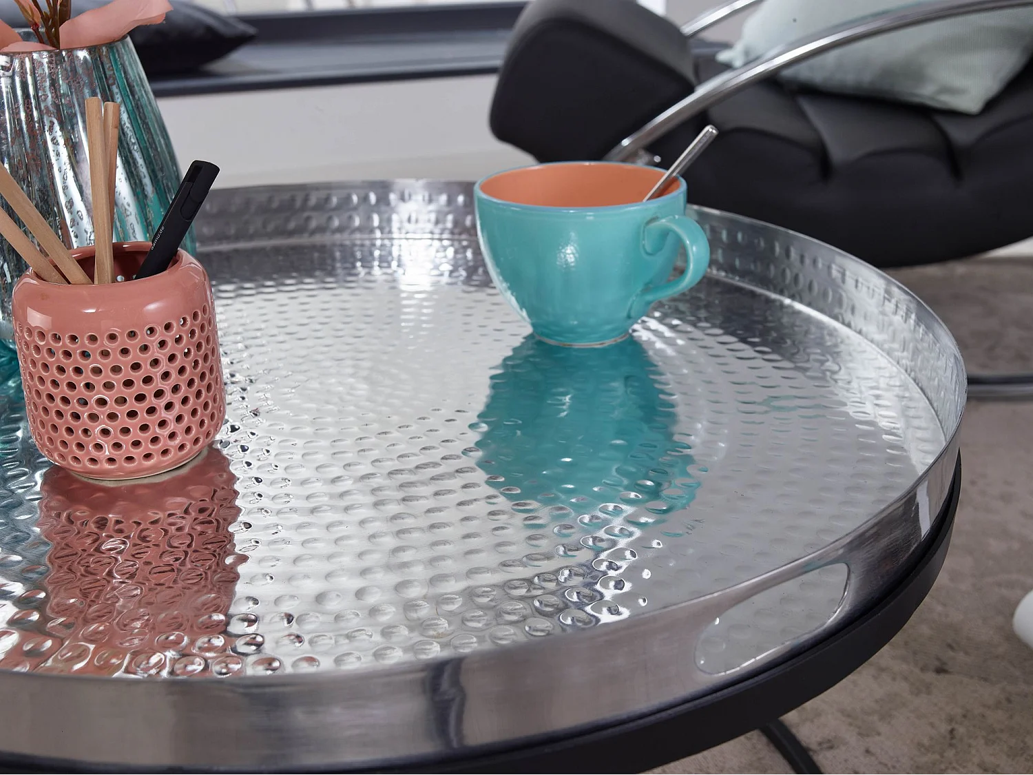 Couchtisch Sofatisch Metall Hammerschlag Ø 62 cm Wohnzimmertisch Tisch