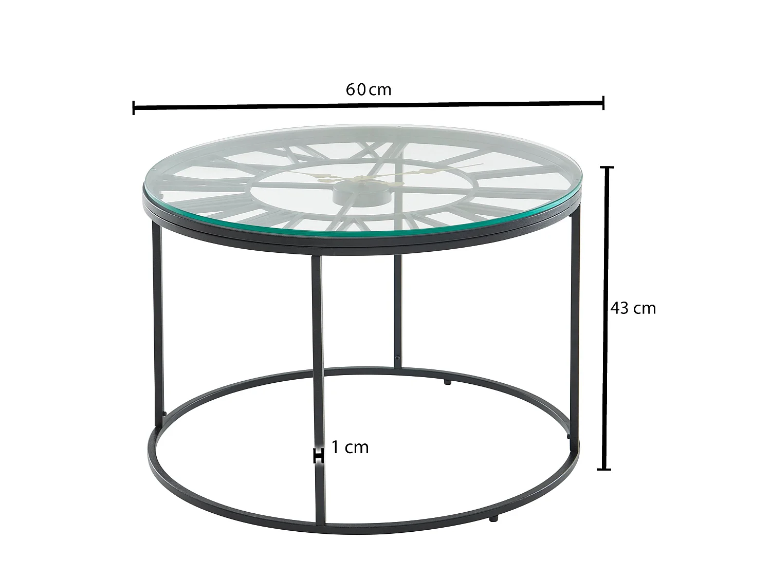 Table Basse Ronde Verre 60x60x43 cm Petite Table de Salon Moderne Métal