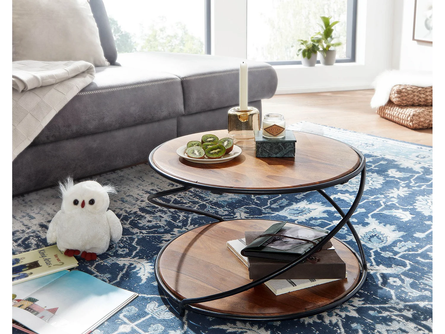 Table Basse Ronde Bois Massif 58x58x35 cm Petite Table de Salon Moderne