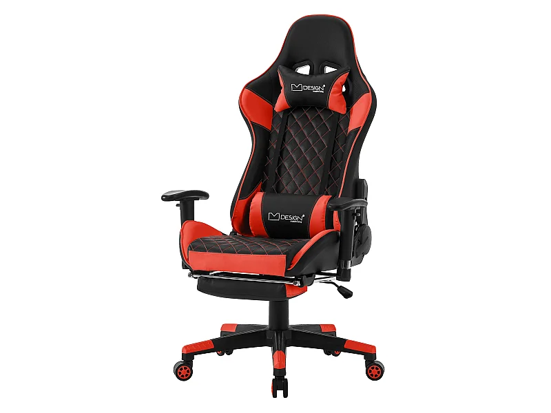 Chaise gamer avec repose-pieds extensible 2D Accoudoirs Noir/Rouge en similicuir ML-Design