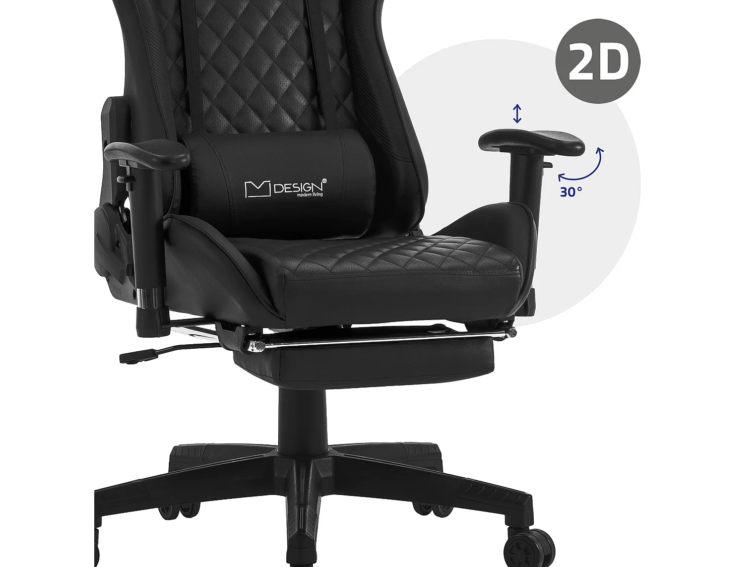 Chaise de jeu avec repose-pieds extensible 2D Accoudoir Noir en similicuir ML-Design