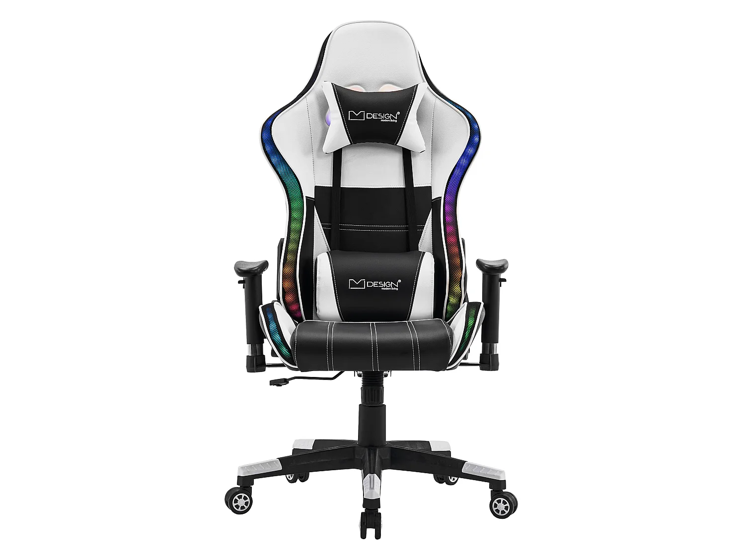 Chaise de jeu avec éclairage LED, haut-parleurs Bluetooth, blanc, similicuir, ergonomique ML-Design