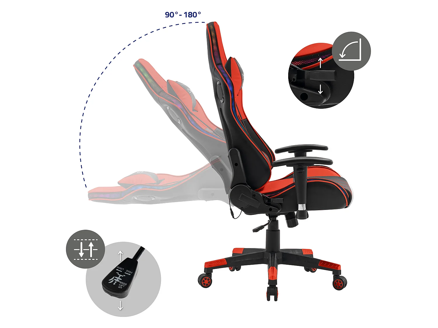 LED Gaming Silla Silla de escritorio Silla de oficina Silla giratoria Ajustable