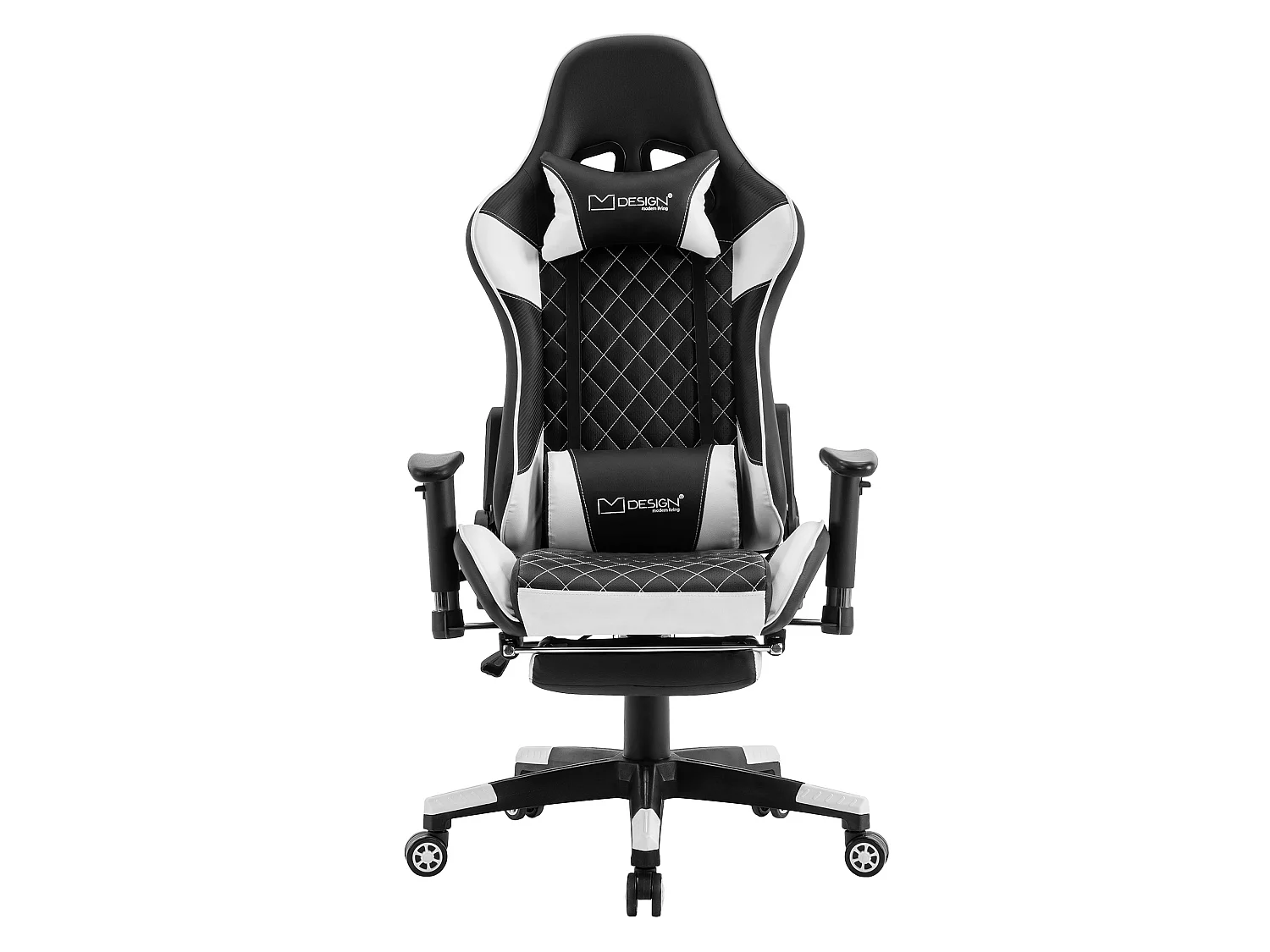 Chaise de jeu avec repose-pieds extensible 2D Accoudoirs Noir/Blanc en similicuir ML-Design