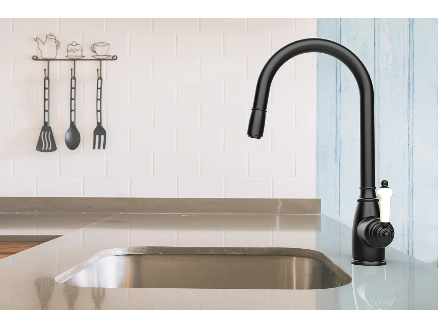 Ascott Küchenarmatur mit schwarzem Handbrausekopf Essebagno