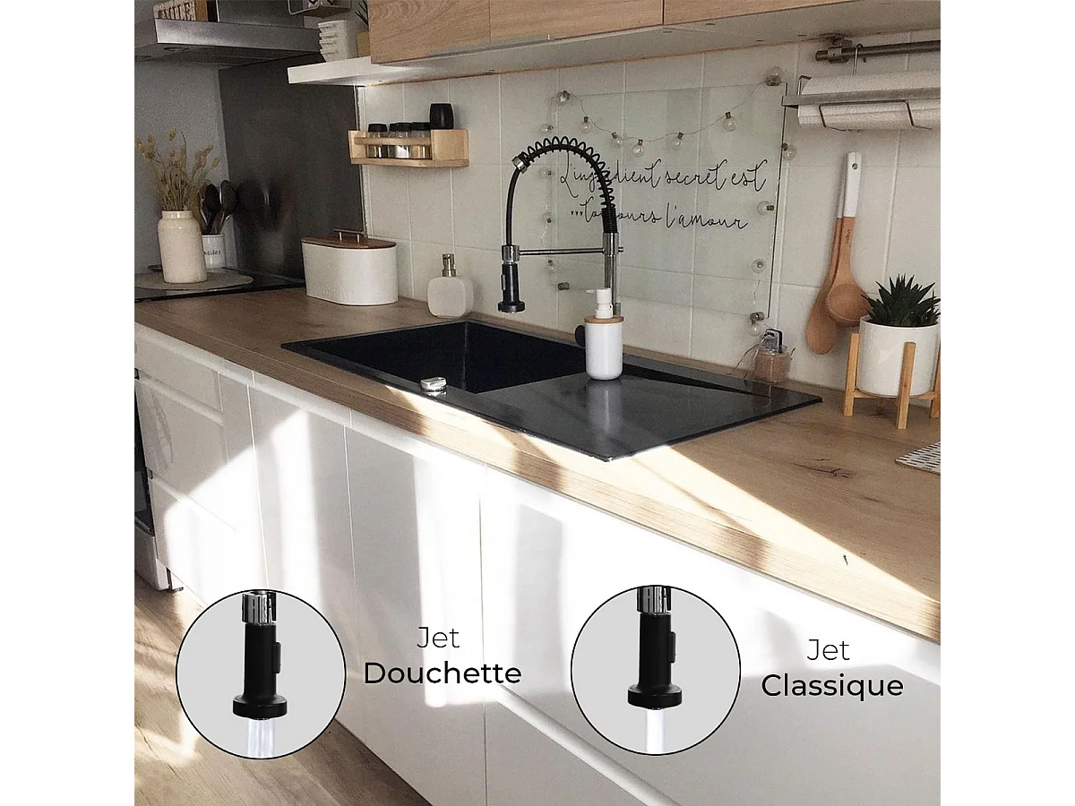 Plimo mitigeur évier à douchette mobile chromé noir - Essebagno