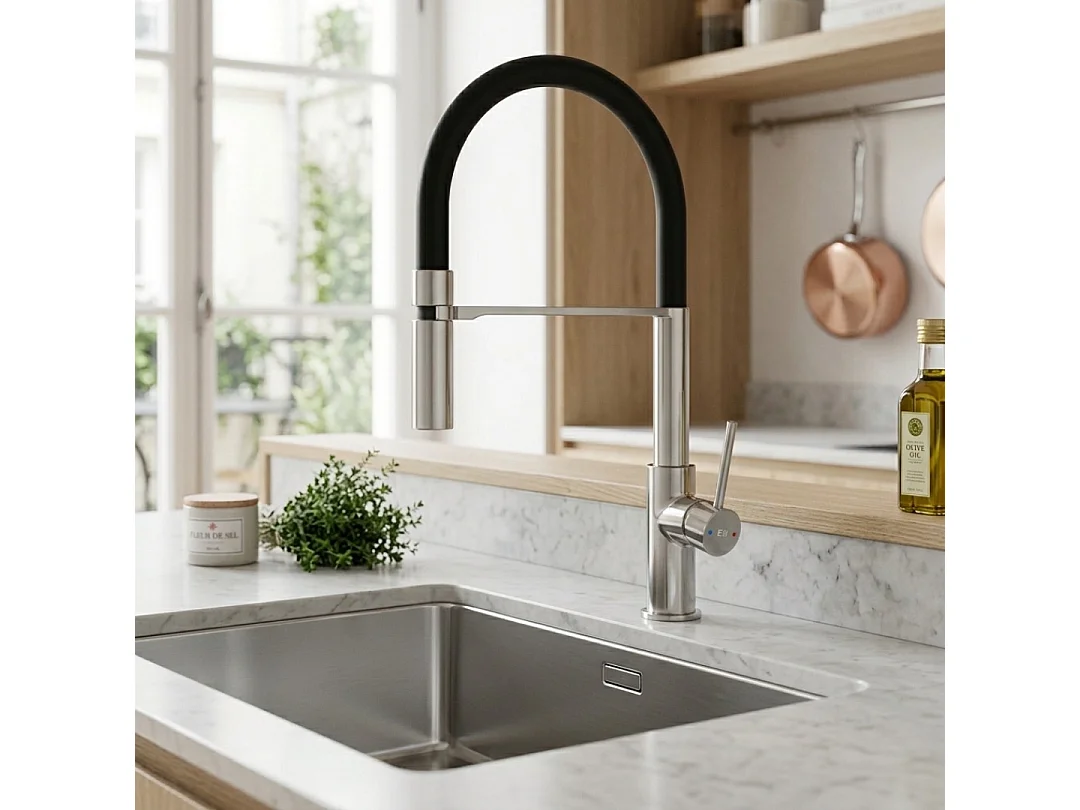 Magneto Spültischmischer mit beweglicher Handbrause chrom Essebagno