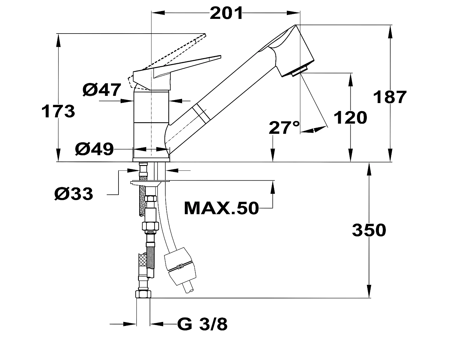 Embla mitigeur évier à douchette extractible noir chromé - Essebagno