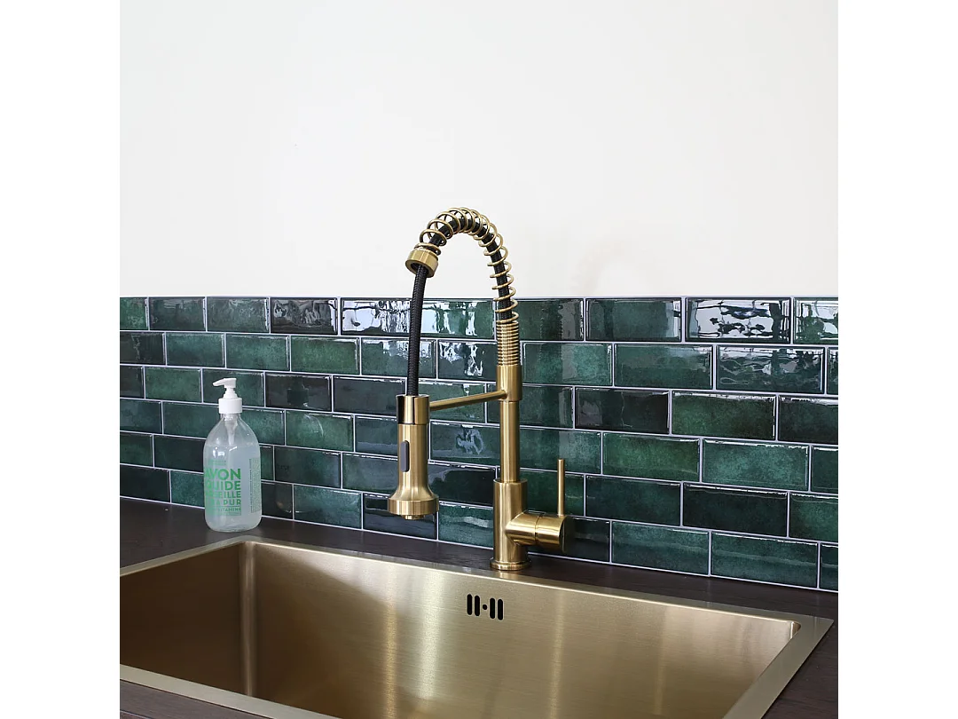 Plimo mitigeur évier à douchette mobile or brossé - Essebagno