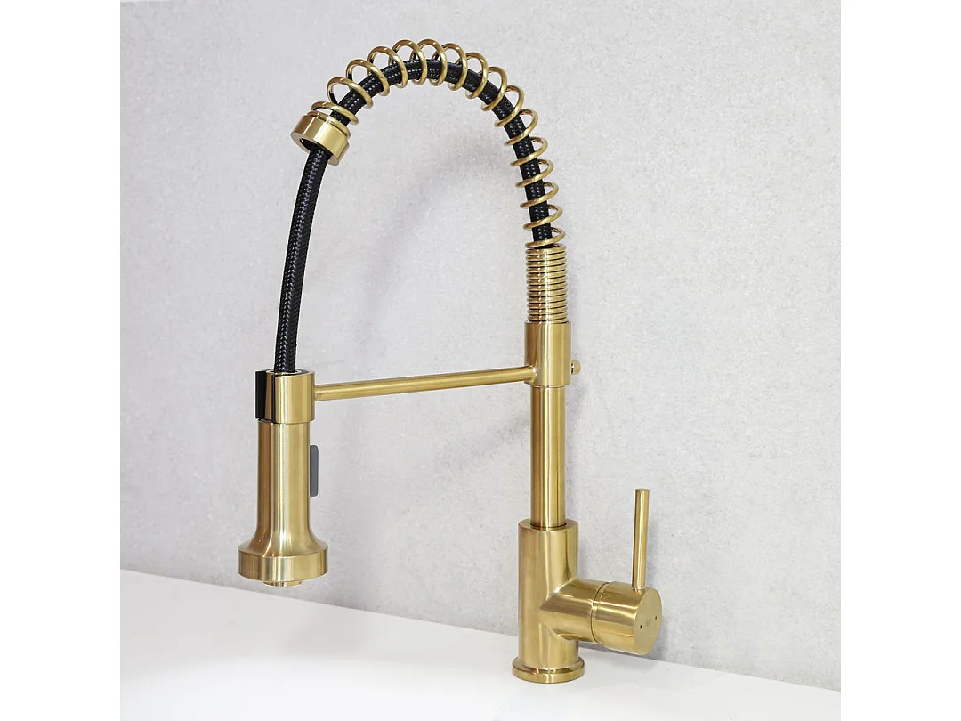 Plimo mitigeur évier à douchette mobile or brossé - Essebagno