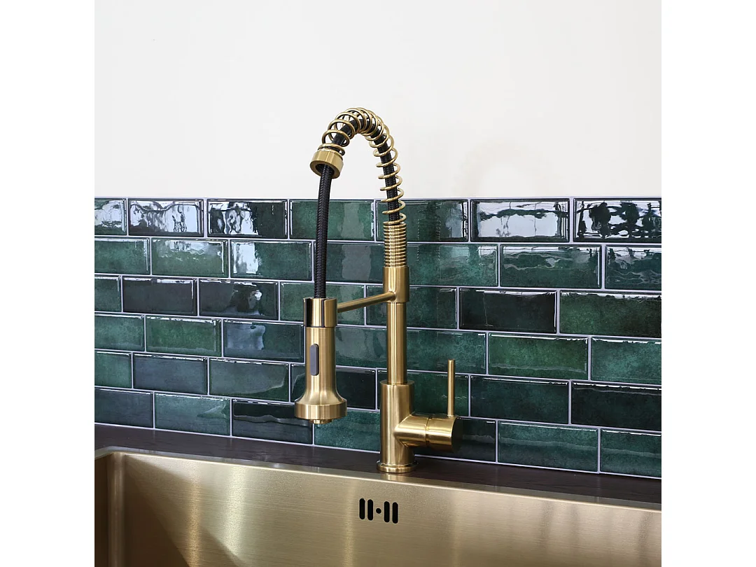 Plimo mitigeur évier à douchette mobile or brossé - Essebagno