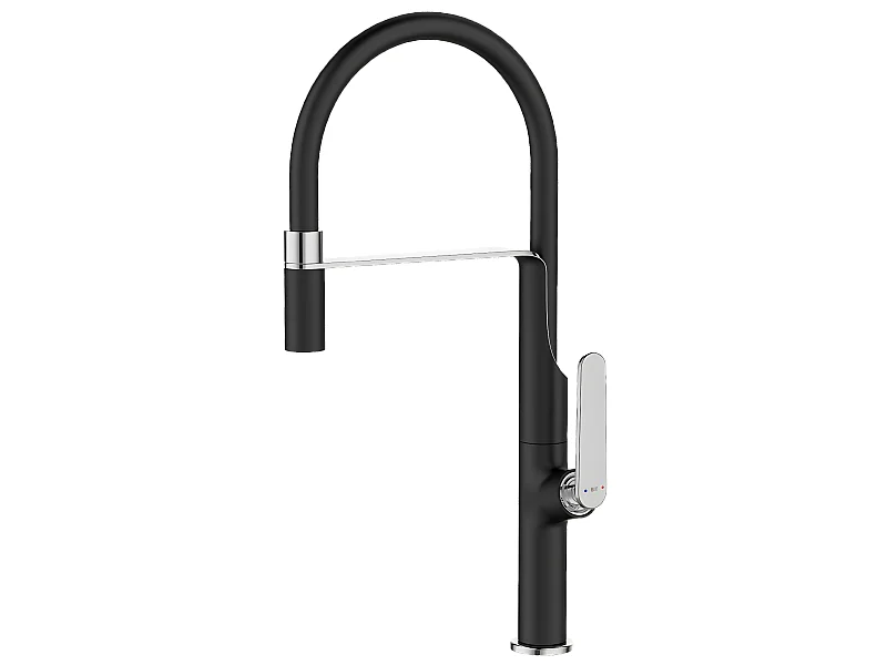 Hideno mitigeur évier à douchette mobile noir et chrome - Essebagno