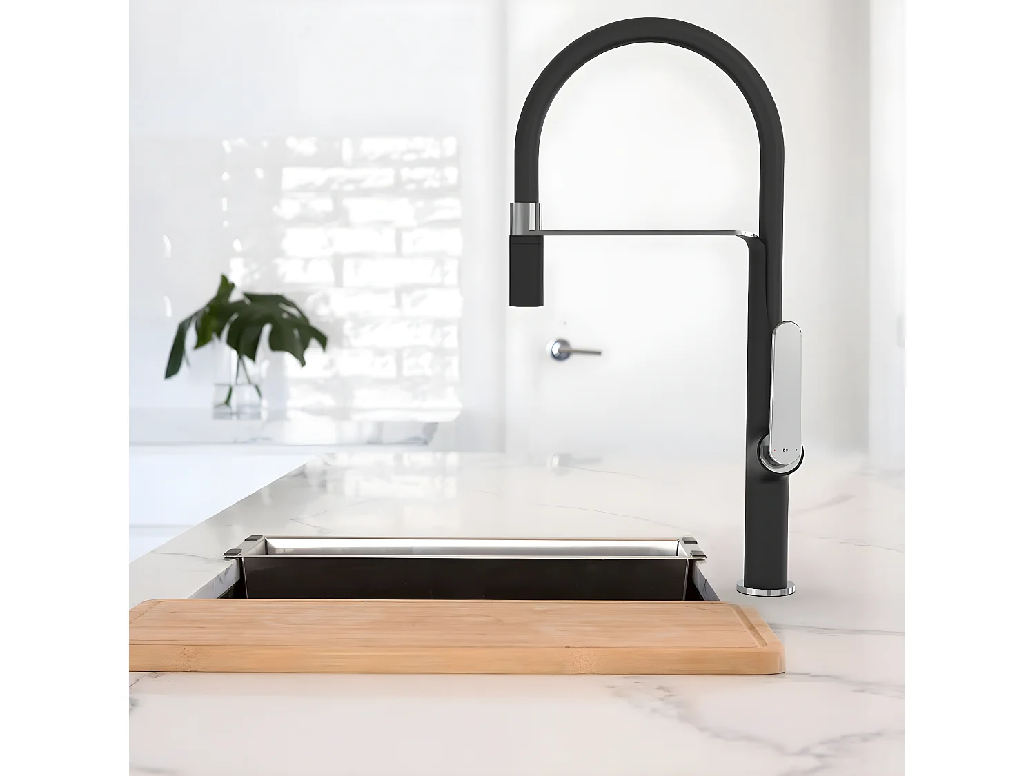 Hideno mitigeur évier à douchette mobile noir et chrome - Essebagno