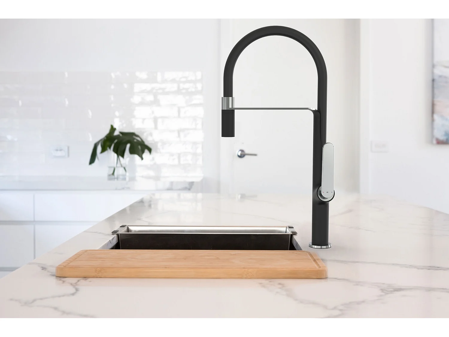 Hideno mitigeur évier à douchette mobile noir et chrome - Essebagno