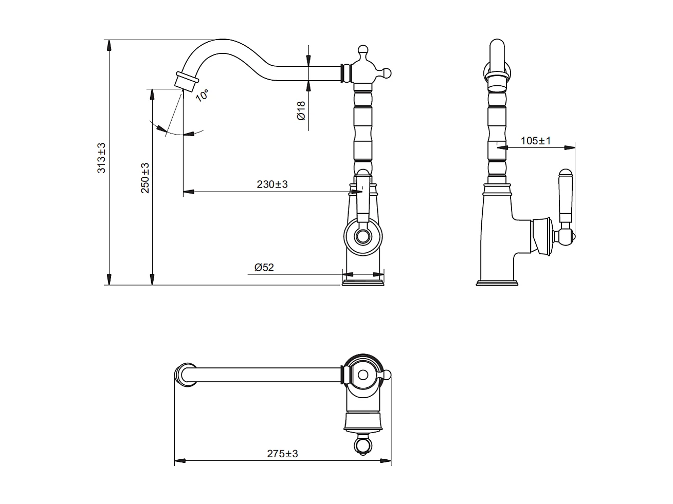 Rubinetto per lavello Leeds retro cromo Essebagno