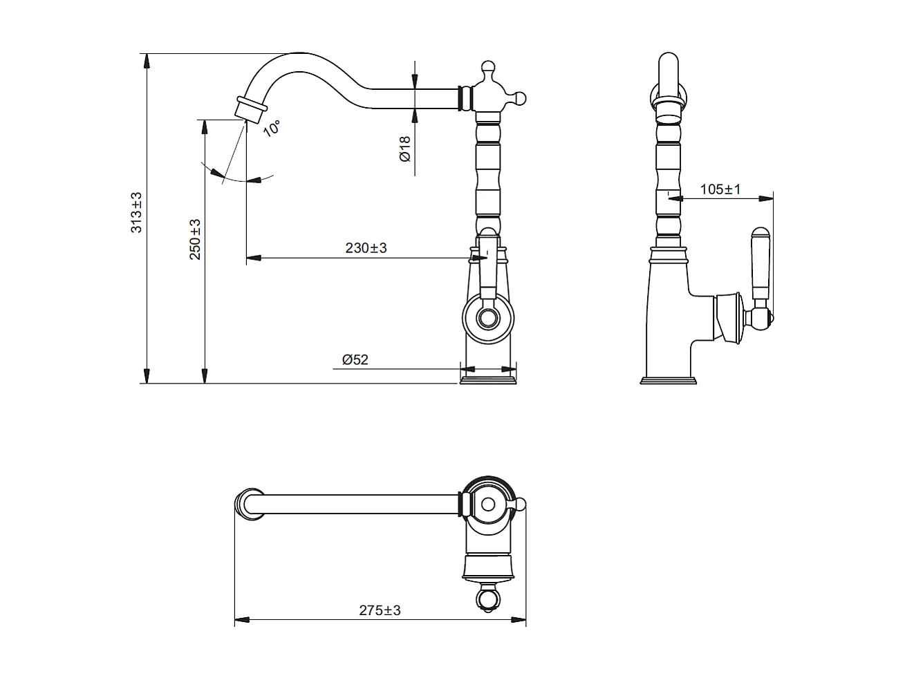 Rubinetto per lavello Leeds retro cromo Essebagno