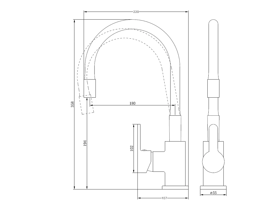 Mémory mitigeur évier noir flexible à mémoire de forme - Essebagno