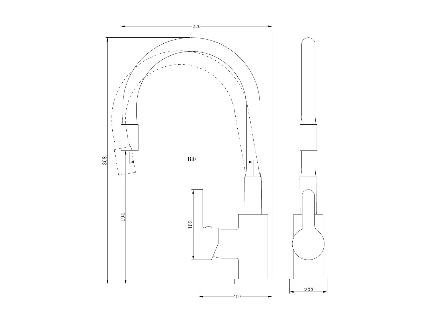 Mémory misturador para lava-loiça preto com mangueira flexível com memória de forma Essebagno