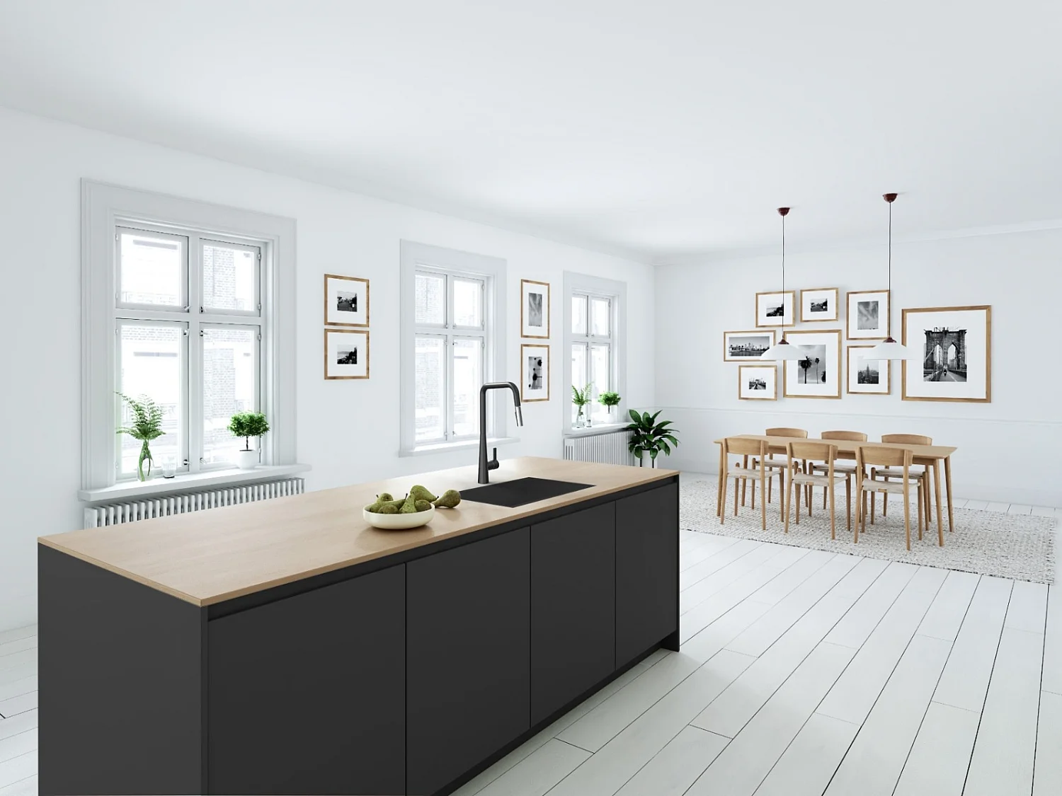 Style Grifo de cocina con ducha de mano en negro y cromo Essebagno