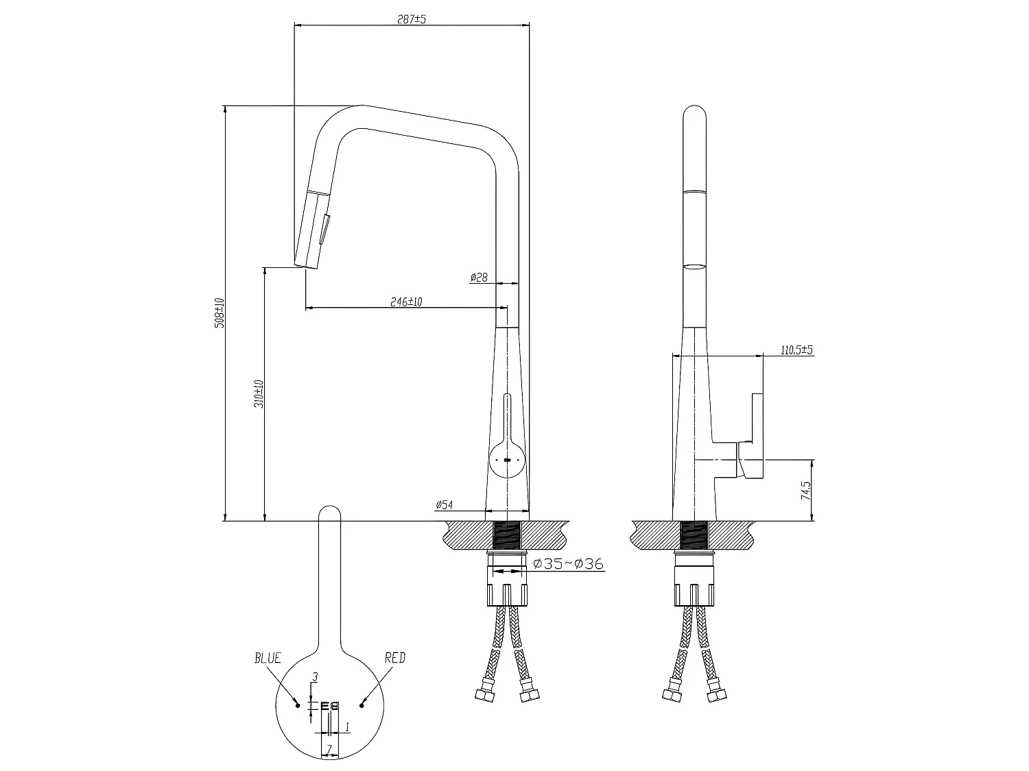Style Grifo de cocina con ducha de mano en negro y cromo Essebagno
