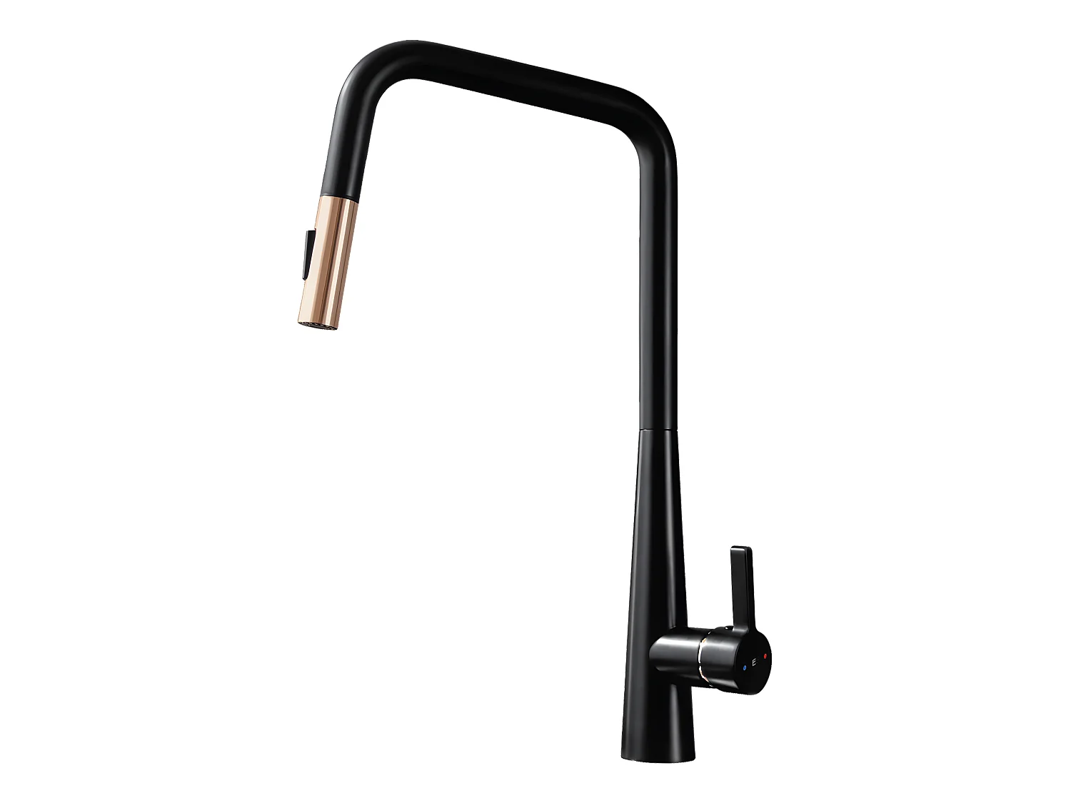 Style Mitigeur évier à douchette extractible noir mat et or rose - Essebagno