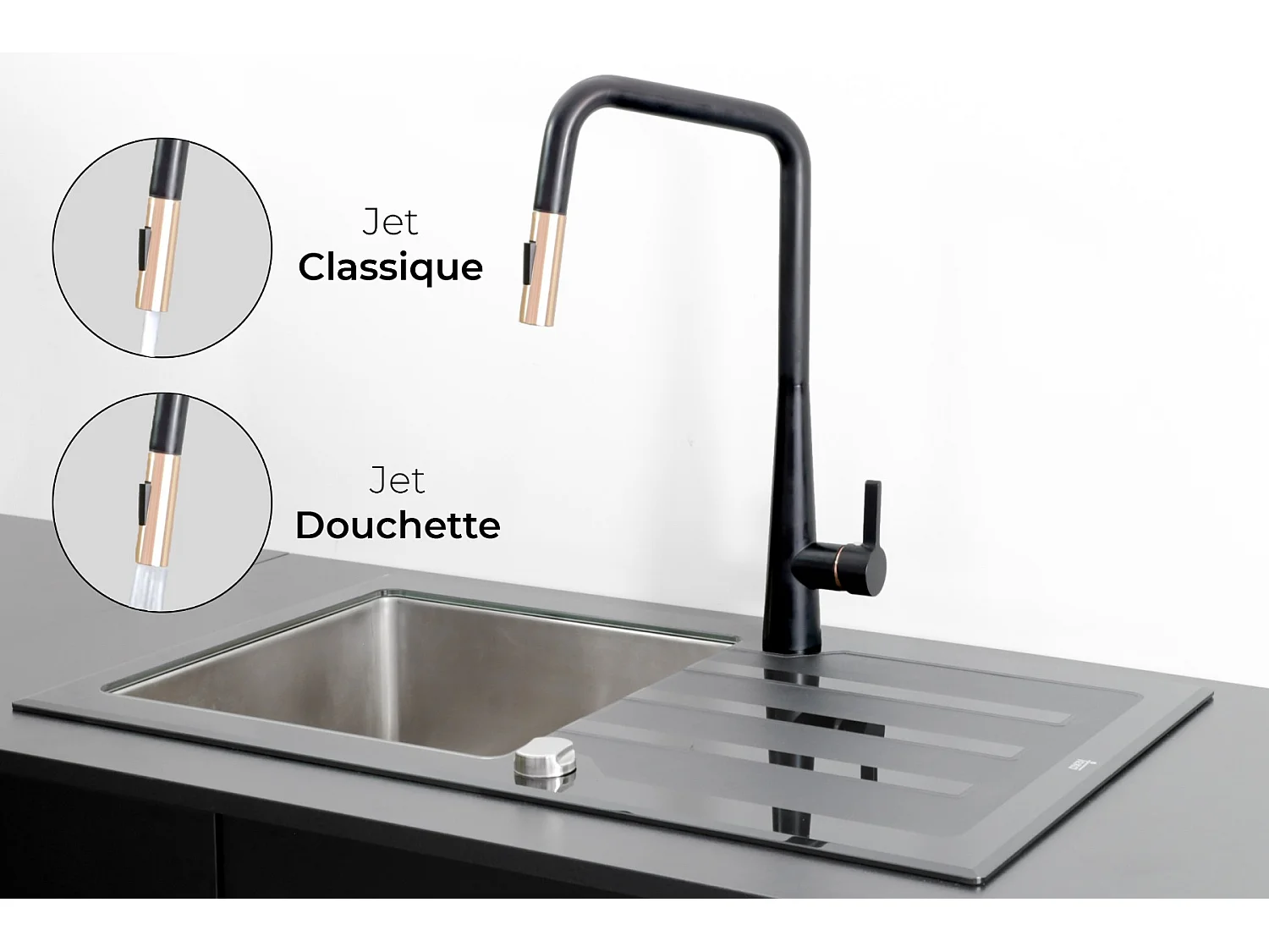 Style torneira de bancada preto e ouro rosa Essebagno