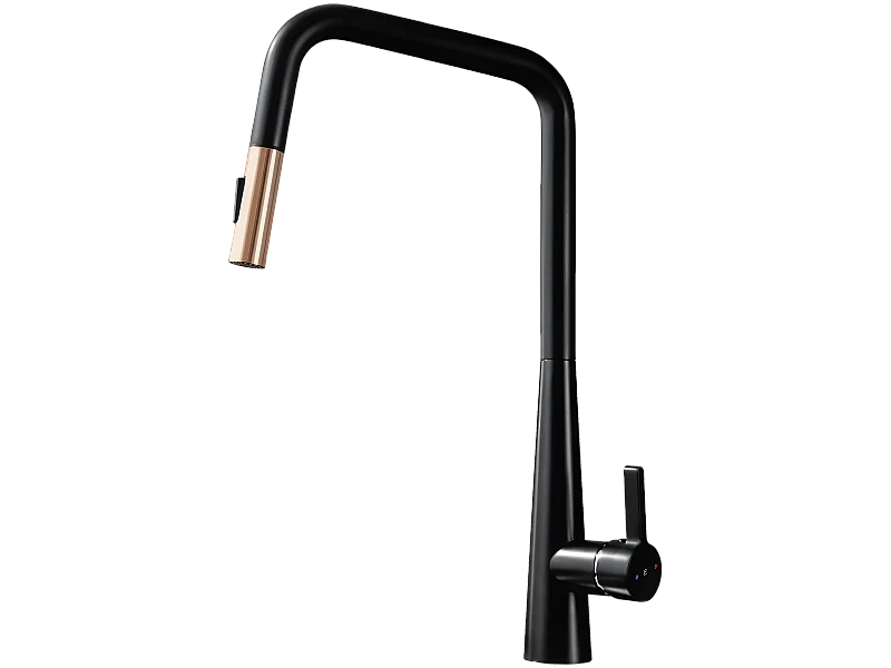 Style Rubinetto da cucina con doccetta in nero e oro rosa Essebagno