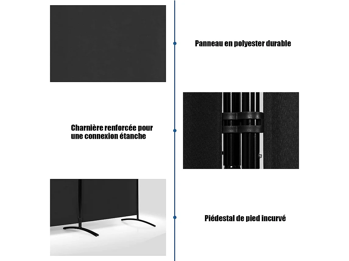 Cloison à 3 panneaux, paravent pliable avec charnières résistantes en acier,260x 183cm