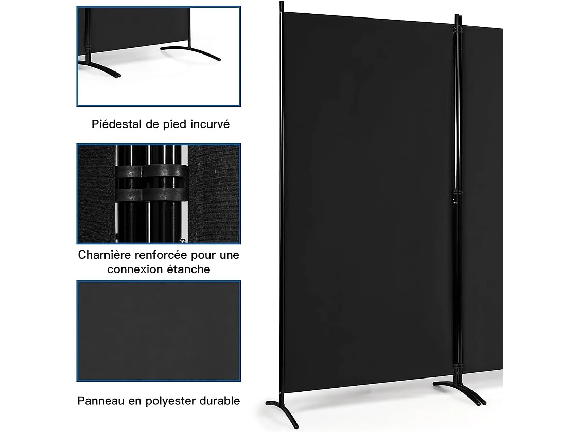 Cloison à 3 panneaux, paravent pliable avec charnières résistantes en acier,260x 183cm