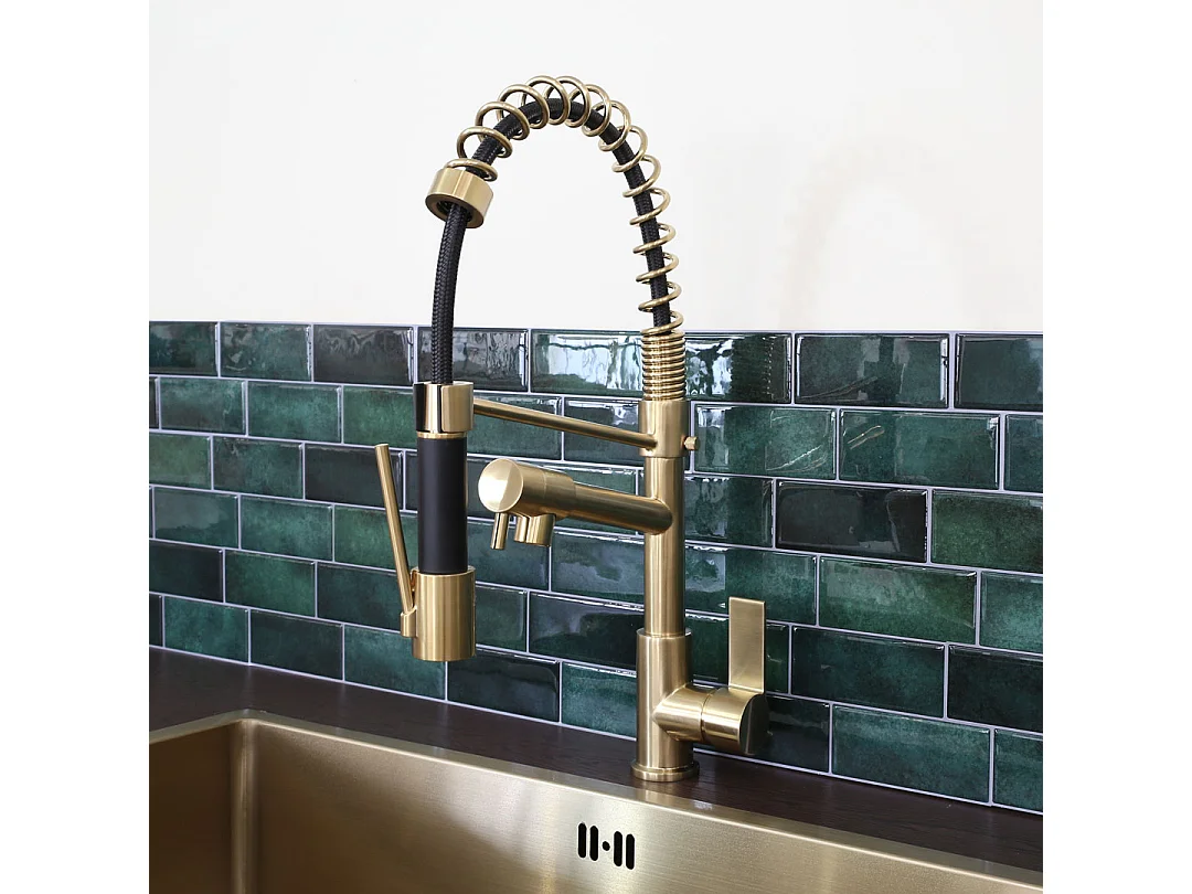 Big Hotto mitigeur évier à douchette mobile or brossé - Essebagno