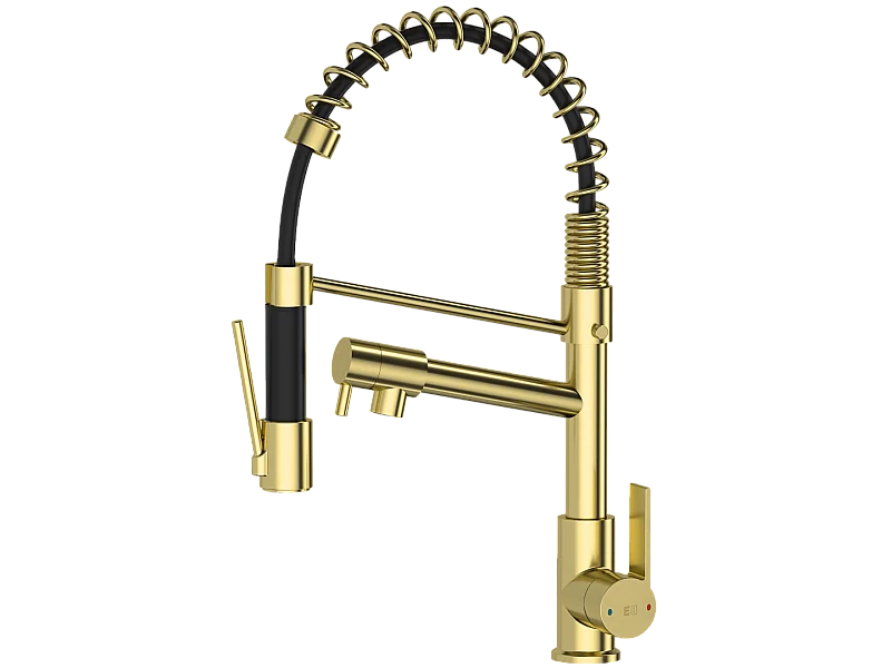 Rubinetto monocomando per lavello Big Hotto con doccetta in oro spazzolato Essebagno