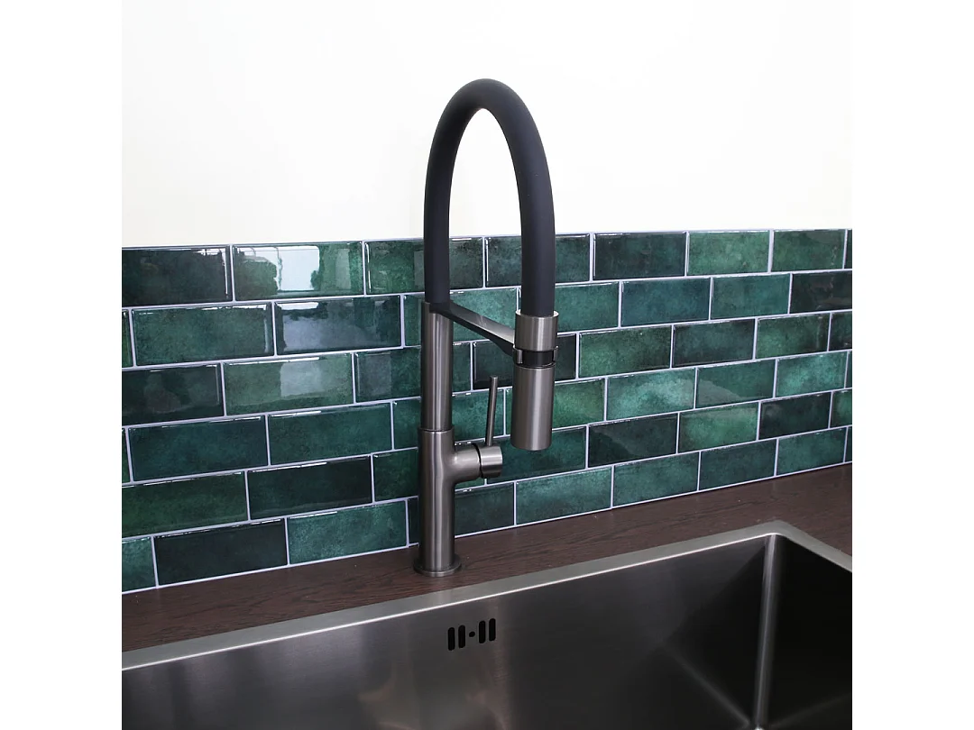 Magneto mitigeur évier à douchette mobile gris gun métal - Essebagno