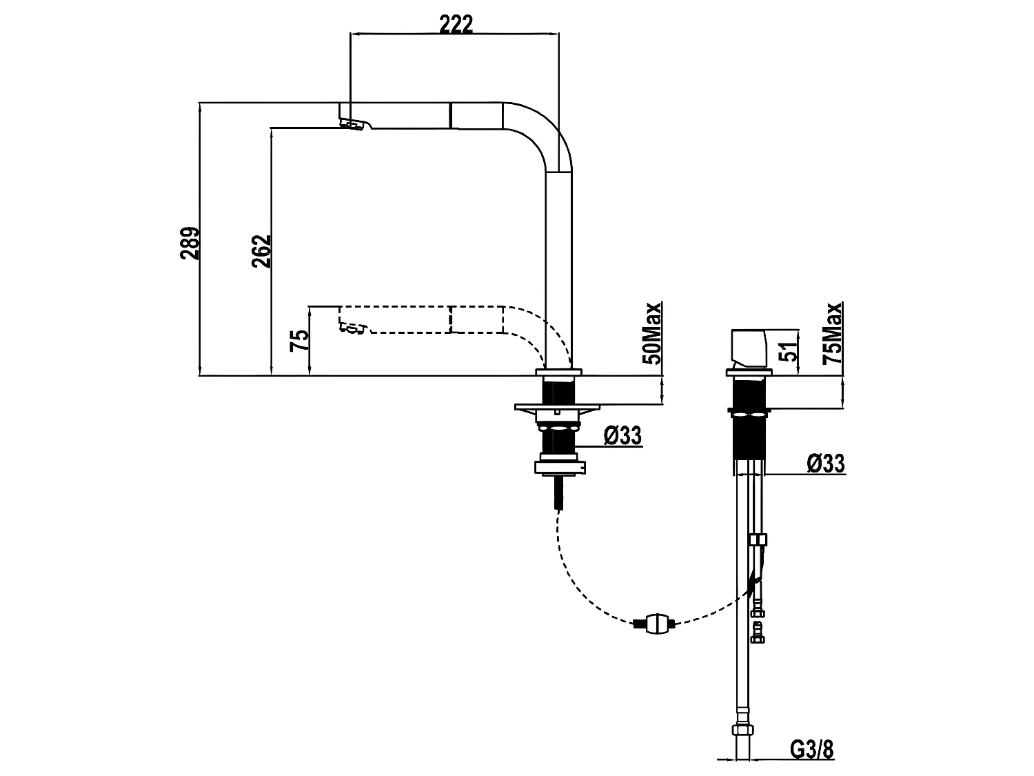 Magic mitigeur évier chromé escamotable extractible 2 trous 'spécial fenêtre' - Essebagno