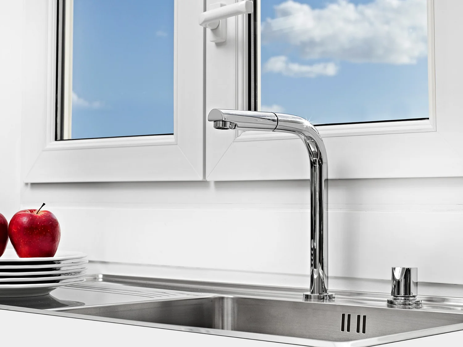 Magic mitigeur évier chromé escamotable extractible 2 trous 'spécial fenêtre' - Essebagno