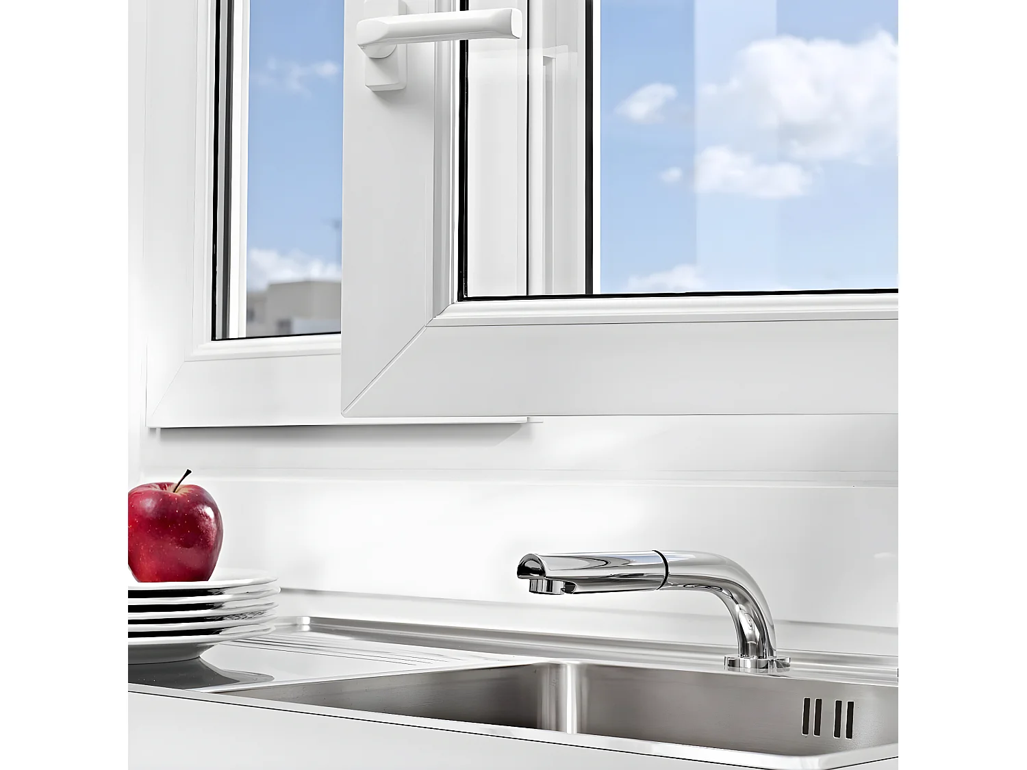 Magic mitigeur évier chromé escamotable extractible 2 trous 'spécial fenêtre' - Essebagno