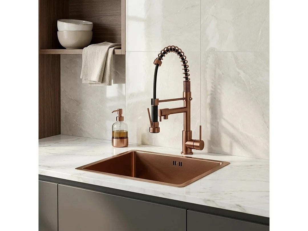 Big Pro Spültischmischer mit beweglicher Handbrause Kupfer gebürstet Essebagno