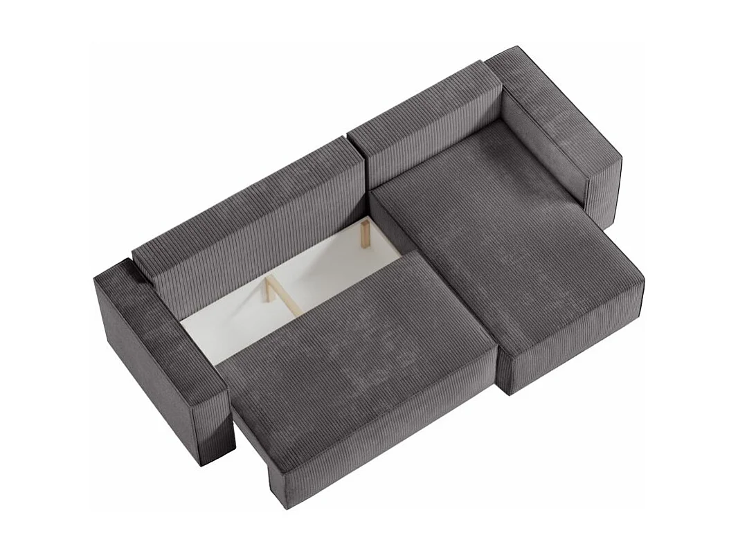 Canapé d'angle 3 places convertible réversible Clarisse avec coffre en velours côtelé- Gris anthracite - L269 x P159 x H89cm - Loungitude