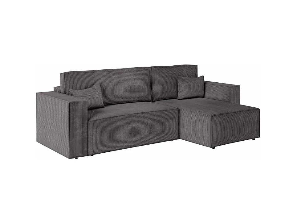 Canapé d'angle 3 places convertible réversible Clarisse avec coffre en velours côtelé- Gris anthracite - L269 x P159 x H89cm - Loungitude