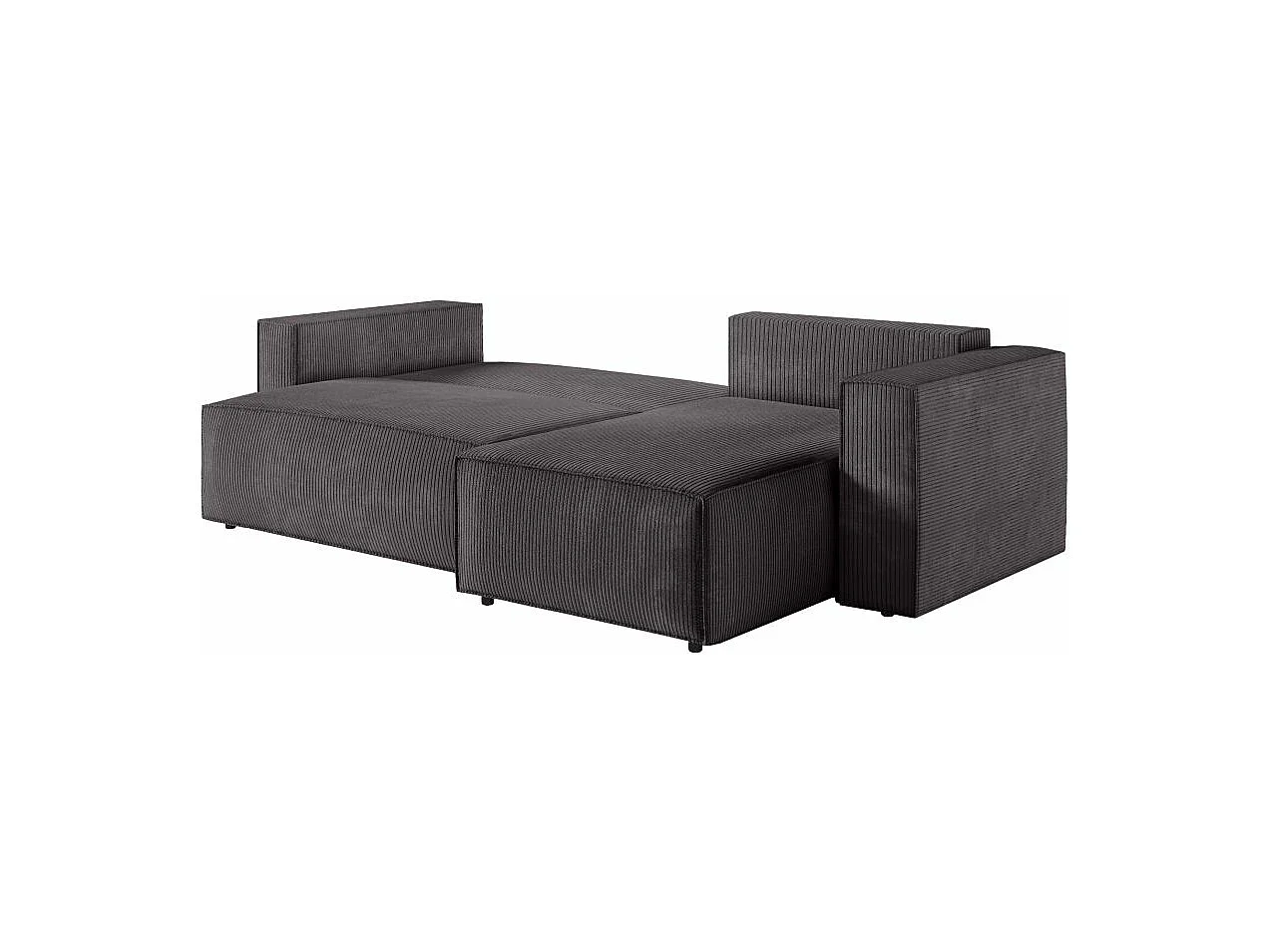Canapé d'angle 3 places convertible réversible Clarisse avec coffre en velours côtelé- Gris anthracite - L269 x P159 x H89cm - Loungitude