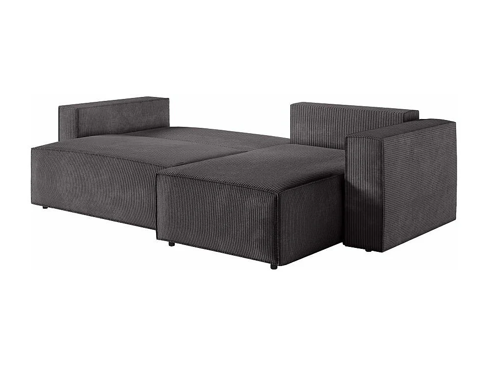 Canapé d'angle 3 places convertible réversible Clarisse avec coffre en velours côtelé- Gris anthracite - L269 x P159 x H89cm - Loungitude
