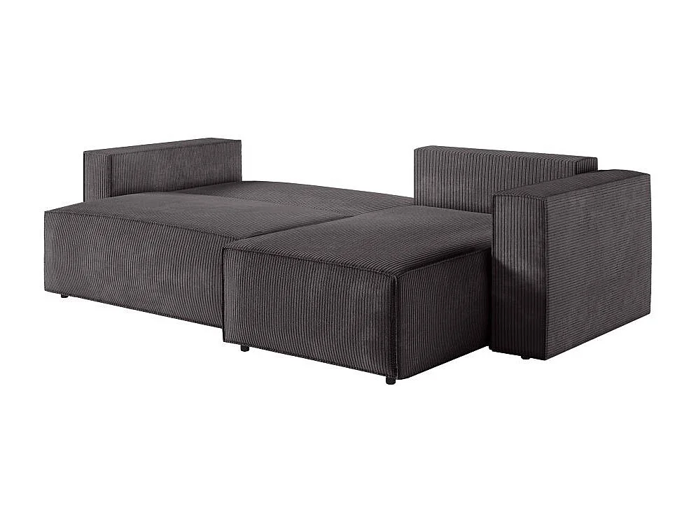 Canapé d'angle 3 places convertible réversible Clarisse avec coffre en velours côtelé- Gris anthracite - L269 x P159 x H89cm - Loungitude