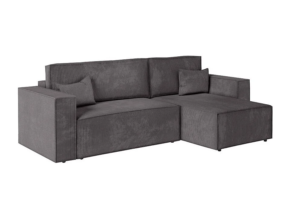 Canapé d'angle 3 places convertible réversible Clarisse avec coffre en velours côtelé- Gris anthracite - L269 x P159 x H89cm - Loungitude