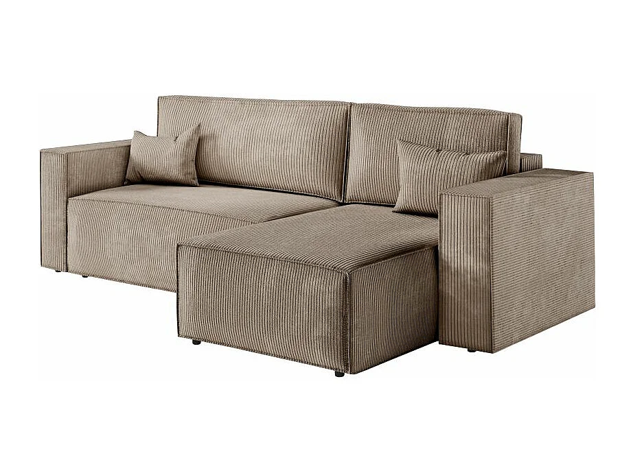 Canapé d'angle 3 places convertible réversible Clarisse avec coffre en velours côtelé - Taupe - L269 x P159 x H89cm - Loungitude